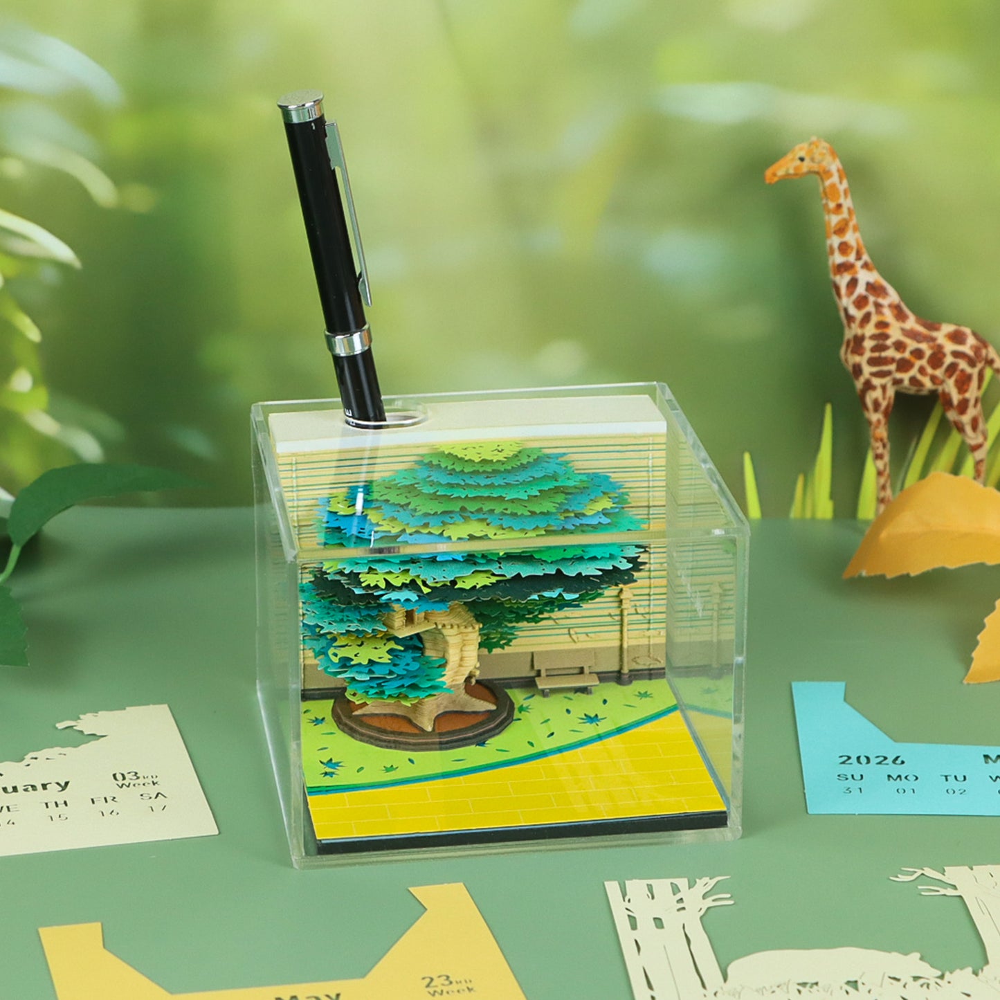 Four Season Tree 3D Model Hand Torn Memo Pad With Weekly Calendar 2026