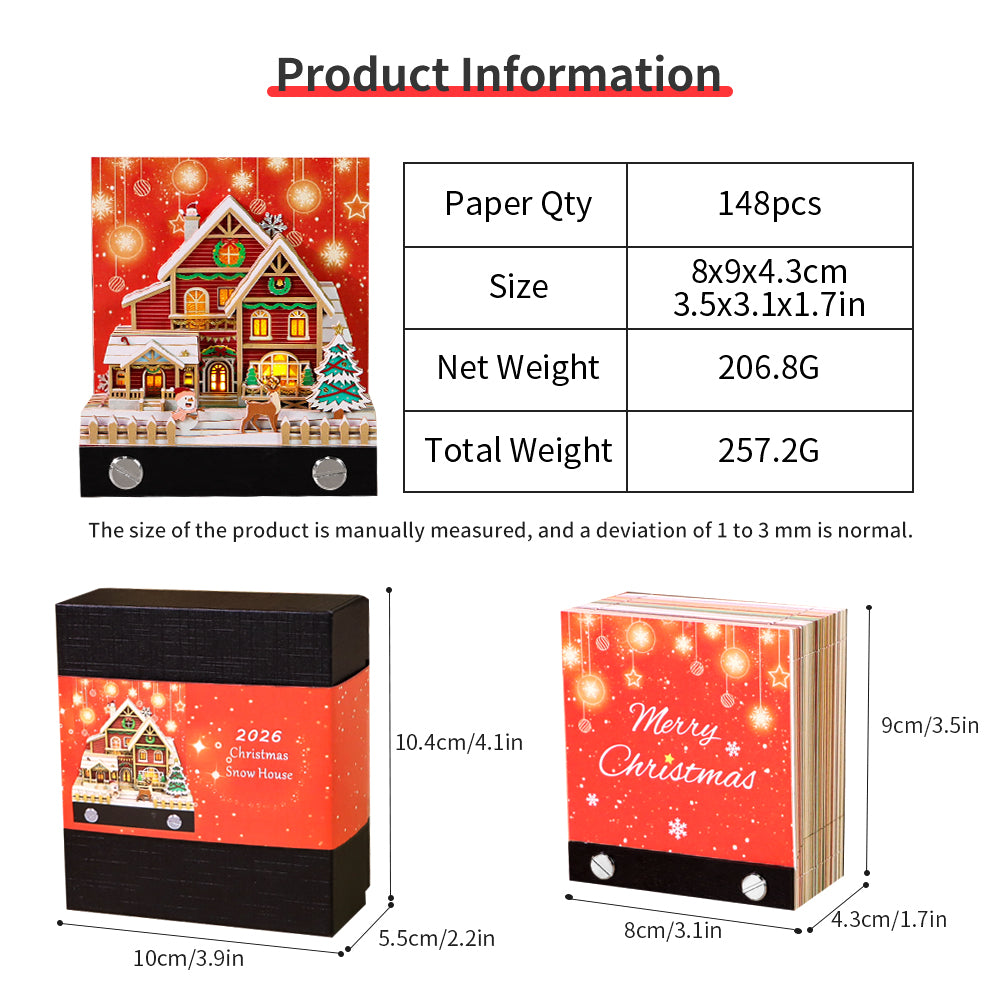 Christmas Snow Santa House 3D Memo Pad(3D Calendar 2026)