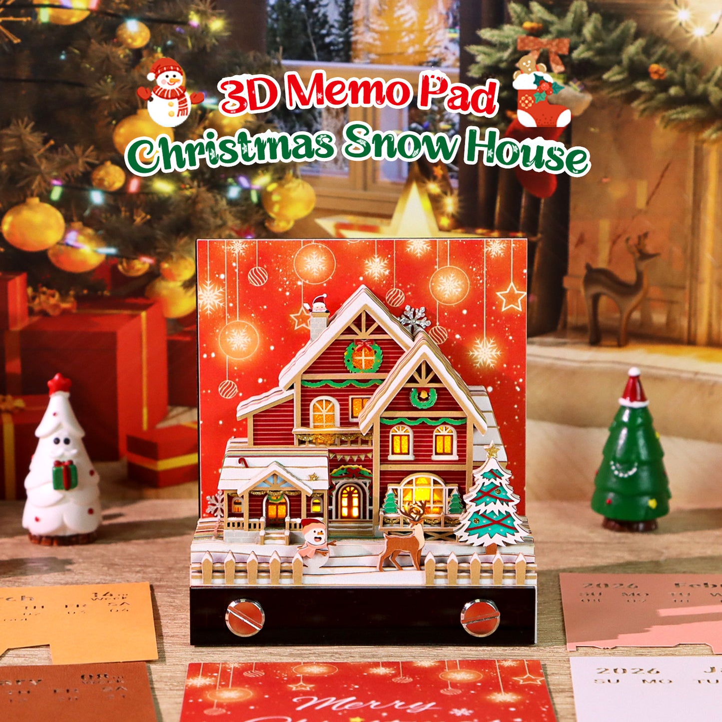 Christmas Snow Santa House 3D Memo Pad(3D Calendar 2026)