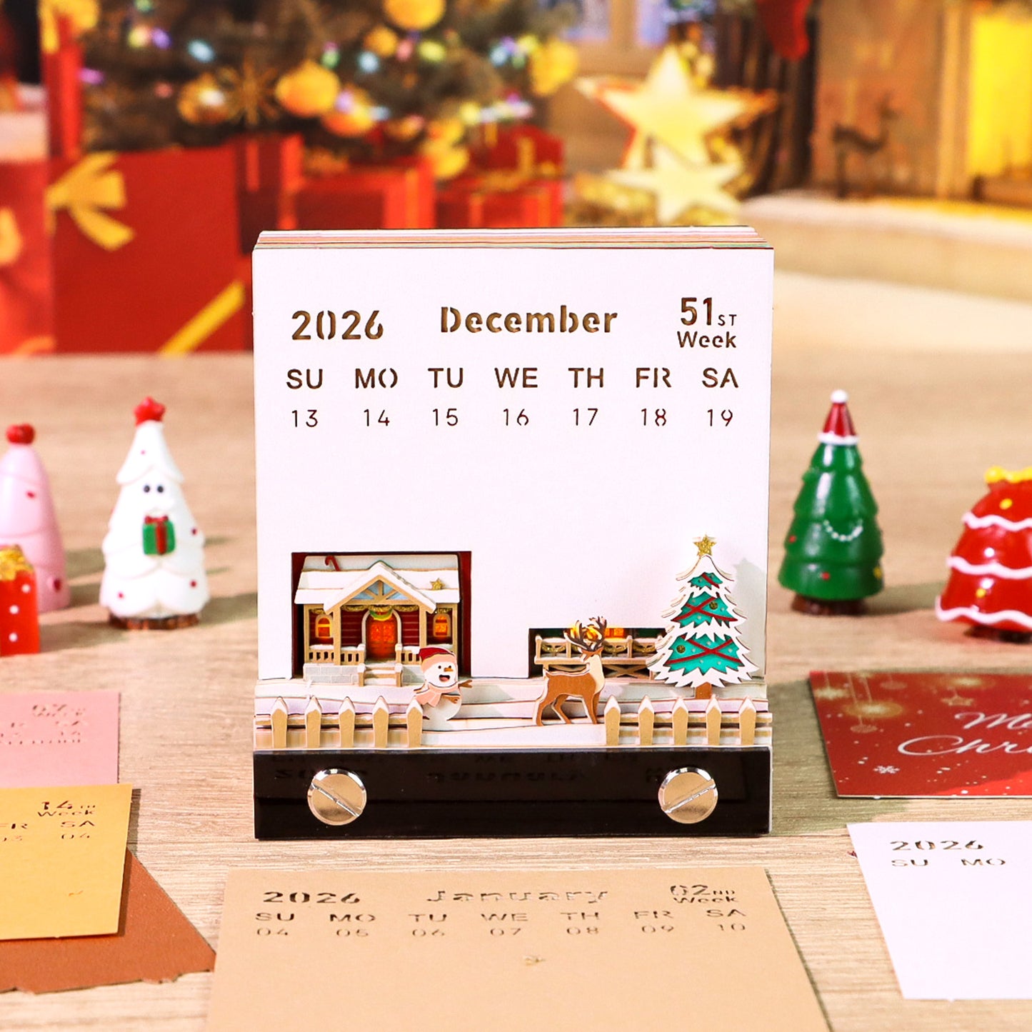 Christmas Snow Santa House 3D Memo Pad(3D Calendar 2026)