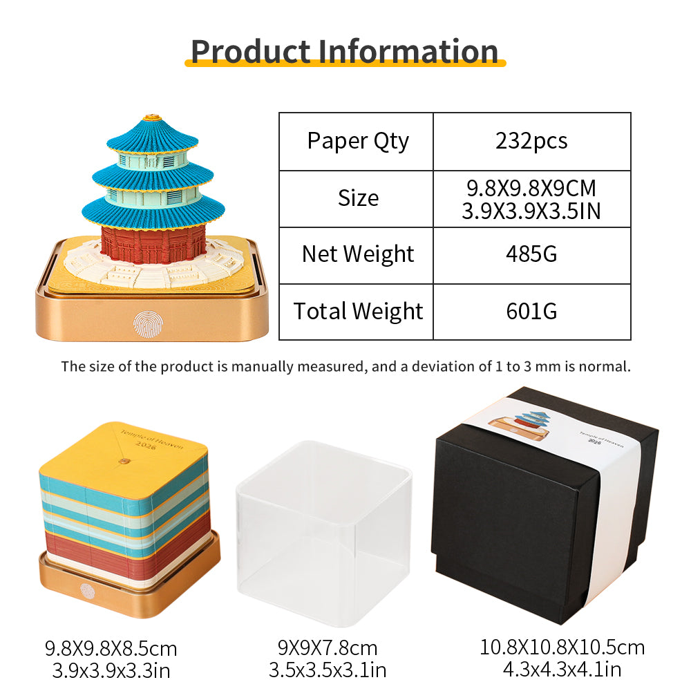 Temple of Heaven 3D Model Hand Torn Memo Pad With Daily Calendar 2026