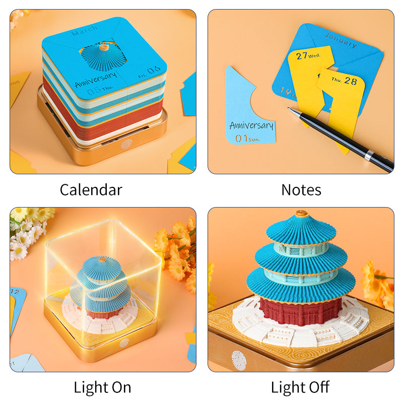 Temple of Heaven 3D Model Hand Torn Memo Pad With Daily Calendar 2026
