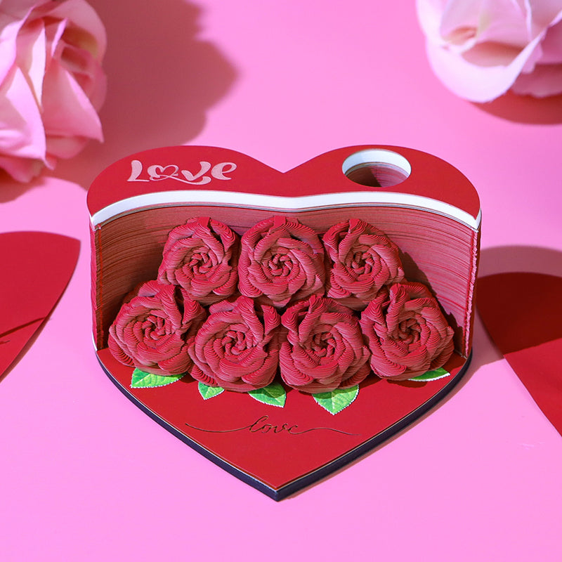 Flower Rose Bouquet 3D Paper Craft 2025 Creative Christmas Valentines Gift Novelty Magical Memo Pad Desk Calendar With Gift Box