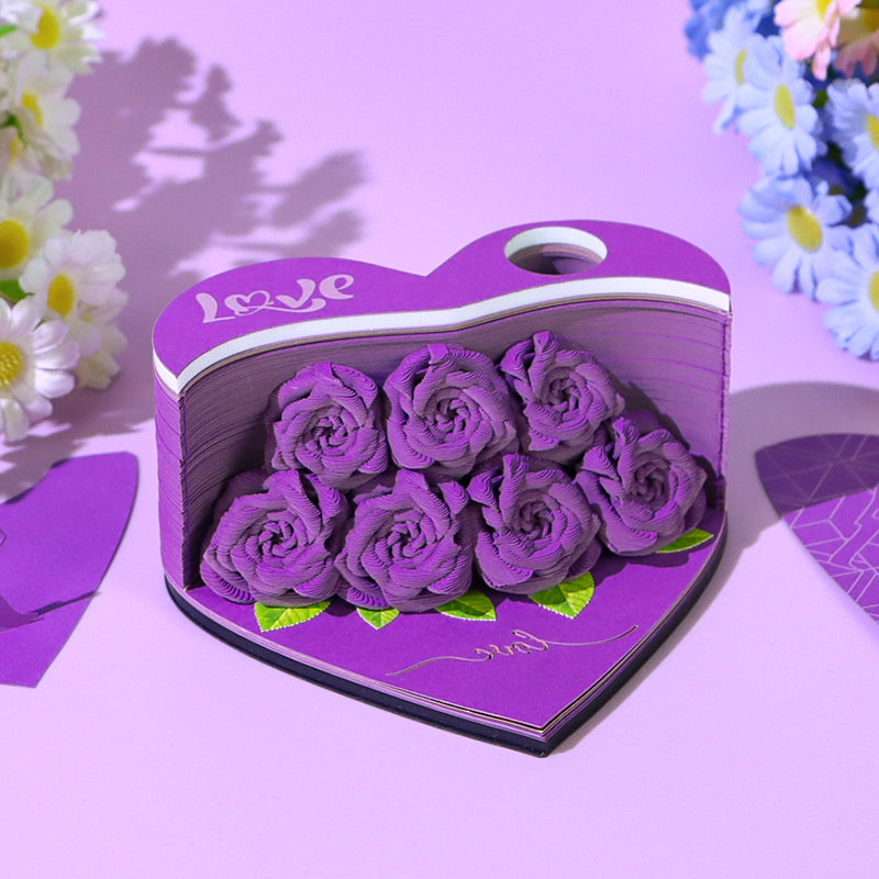 Flower Rose Bouquet 3D Paper Craft 2025 Creative Christmas Valentines Gift Novelty Magical Memo Pad Desk Calendar With Gift Box