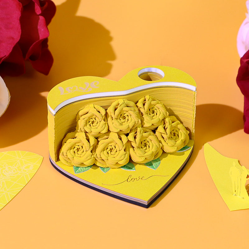 Flower Rose Bouquet 3D Paper Craft 2025 Creative Christmas Valentines Gift Novelty Magical Memo Pad Desk Calendar With Gift Box