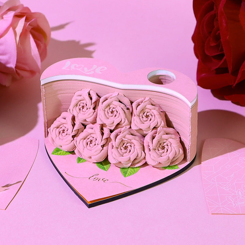 Flower Rose Bouquet 3D Paper Craft 2025 Creative Christmas Valentines Gift Novelty Magical Memo Pad Desk Calendar With Gift Box