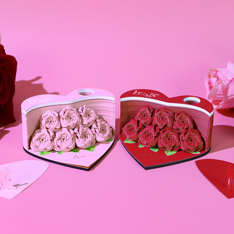 Flower Rose Bouquet 3D Paper Craft 2025 Creative Christmas Valentines Gift Novelty Magical Memo Pad Desk Calendar With Gift Box