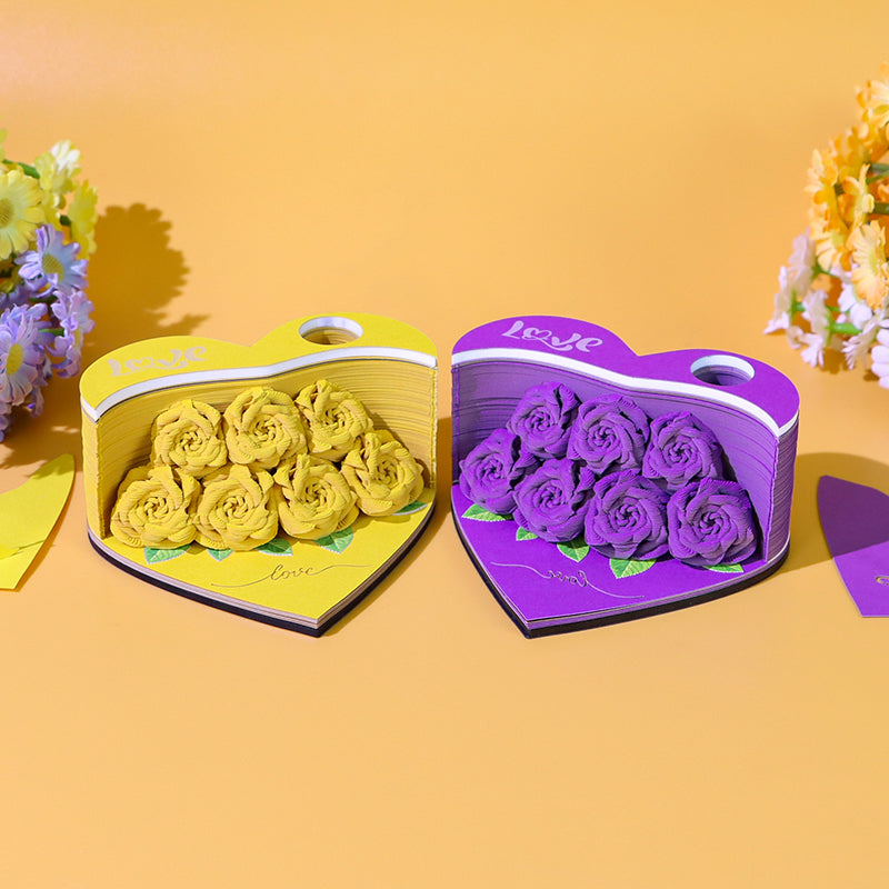 Flower Rose Bouquet 3D Paper Craft 2025 Creative Christmas Valentines Gift Novelty Magical Memo Pad Desk Calendar With Gift Box