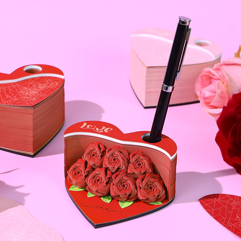 Flower Rose Bouquet 3D Paper Craft 2025 Creative Christmas Valentines Gift Novelty Magical Memo Pad Desk Calendar With Gift Box