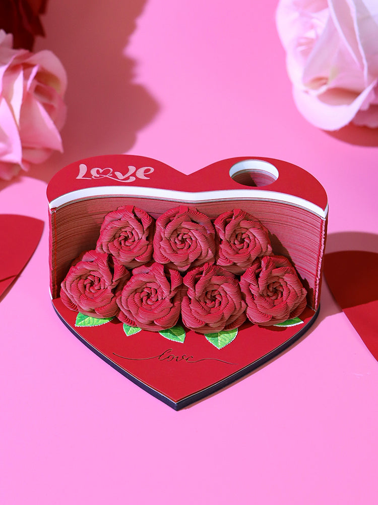 Flower Rose Bouquet 3D Paper Craft 2025 Creative Christmas Valentines Gift Novelty Magical Memo Pad Desk Calendar With Gift Box