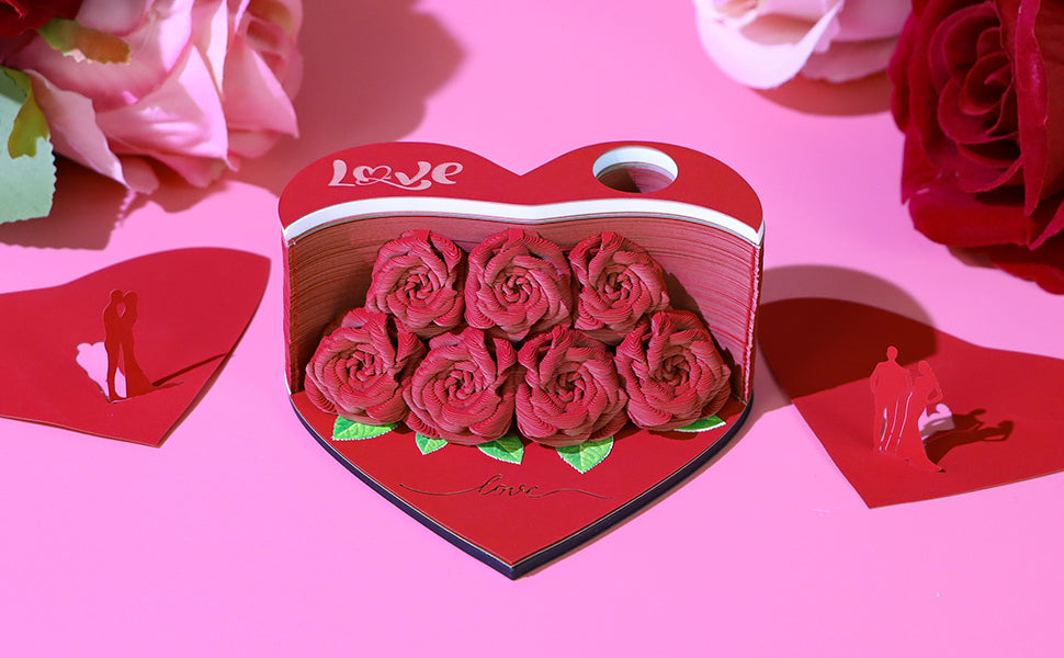 Flower Rose Bouquet 3D Paper Craft 2025 Creative Christmas Valentines Gift Novelty Magical Memo Pad Desk Calendar With Gift Box