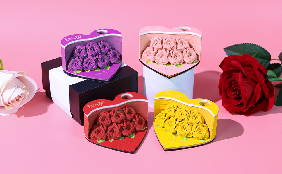Flower Rose Bouquet 3D Paper Craft 2025 Creative Christmas Valentines Gift Novelty Magical Memo Pad Desk Calendar With Gift Box