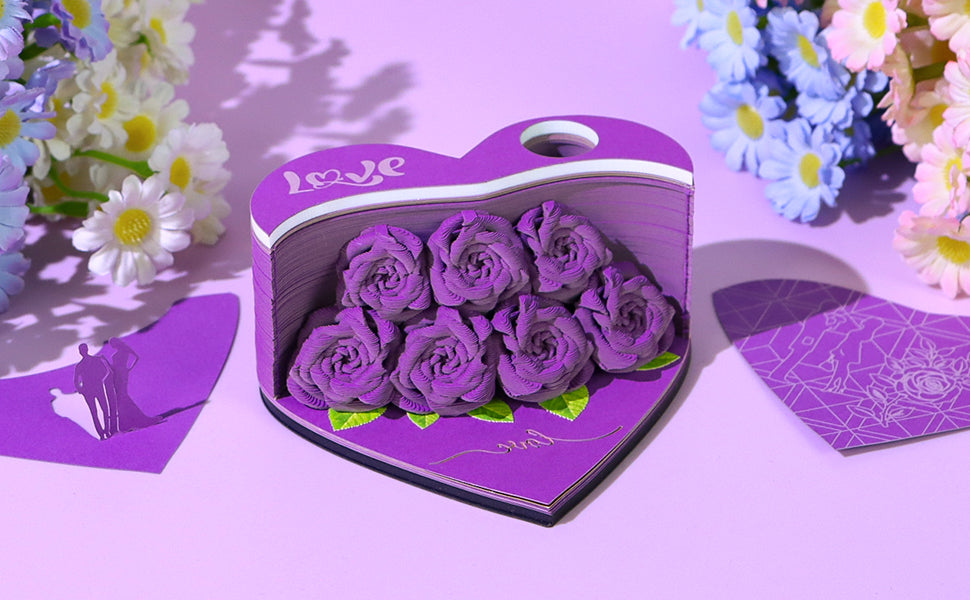 Flower Rose Bouquet 3D Paper Craft 2025 Creative Christmas Valentines Gift Novelty Magical Memo Pad Desk Calendar With Gift Box