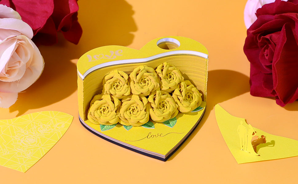 Flower Rose Bouquet 3D Paper Craft 2025 Creative Christmas Valentines Gift Novelty Magical Memo Pad Desk Calendar With Gift Box