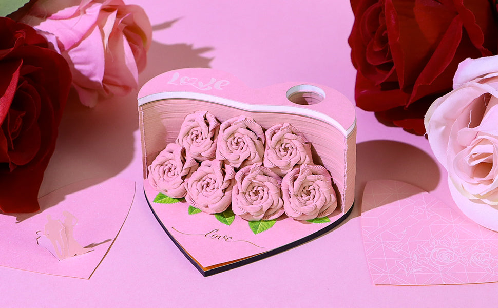 Flower Rose Bouquet 3D Paper Craft 2025 Creative Christmas Valentines Gift Novelty Magical Memo Pad Desk Calendar With Gift Box