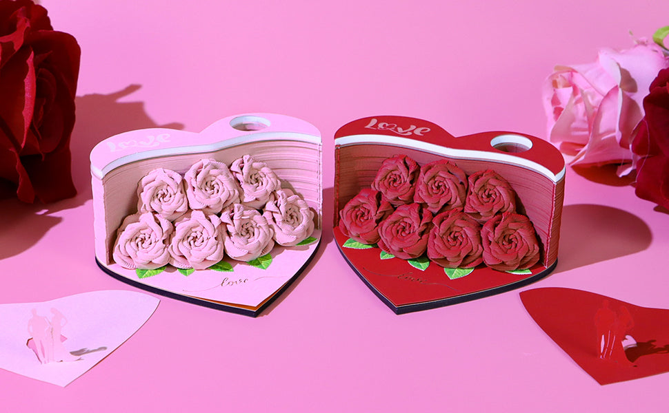 Flower Rose Bouquet 3D Paper Craft 2025 Creative Christmas Valentines Gift Novelty Magical Memo Pad Desk Calendar With Gift Box