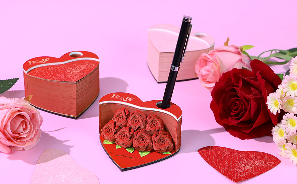 Flower Rose Bouquet 3D Paper Craft 2025 Creative Christmas Valentines Gift Novelty Magical Memo Pad Desk Calendar With Gift Box