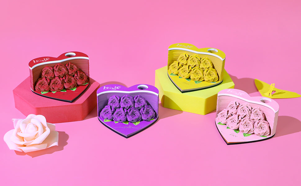 Flower Rose Bouquet 3D Paper Craft 2025 Creative Christmas Valentines Gift Novelty Magical Memo Pad Desk Calendar With Gift Box