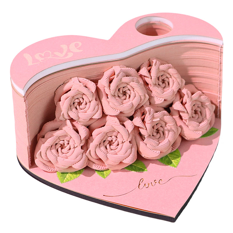 Flower Rose Bouquet 3D Paper Craft 2025 Creative Christmas Valentines Gift Novelty Magical Memo Pad Desk Calendar With Gift Box