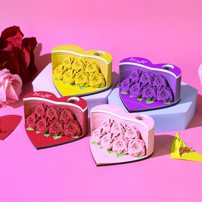 Flower Rose Bouquet 3D Paper Craft 2025 Creative Christmas Valentines Gift Novelty Magical Memo Pad Desk Calendar With Gift Box