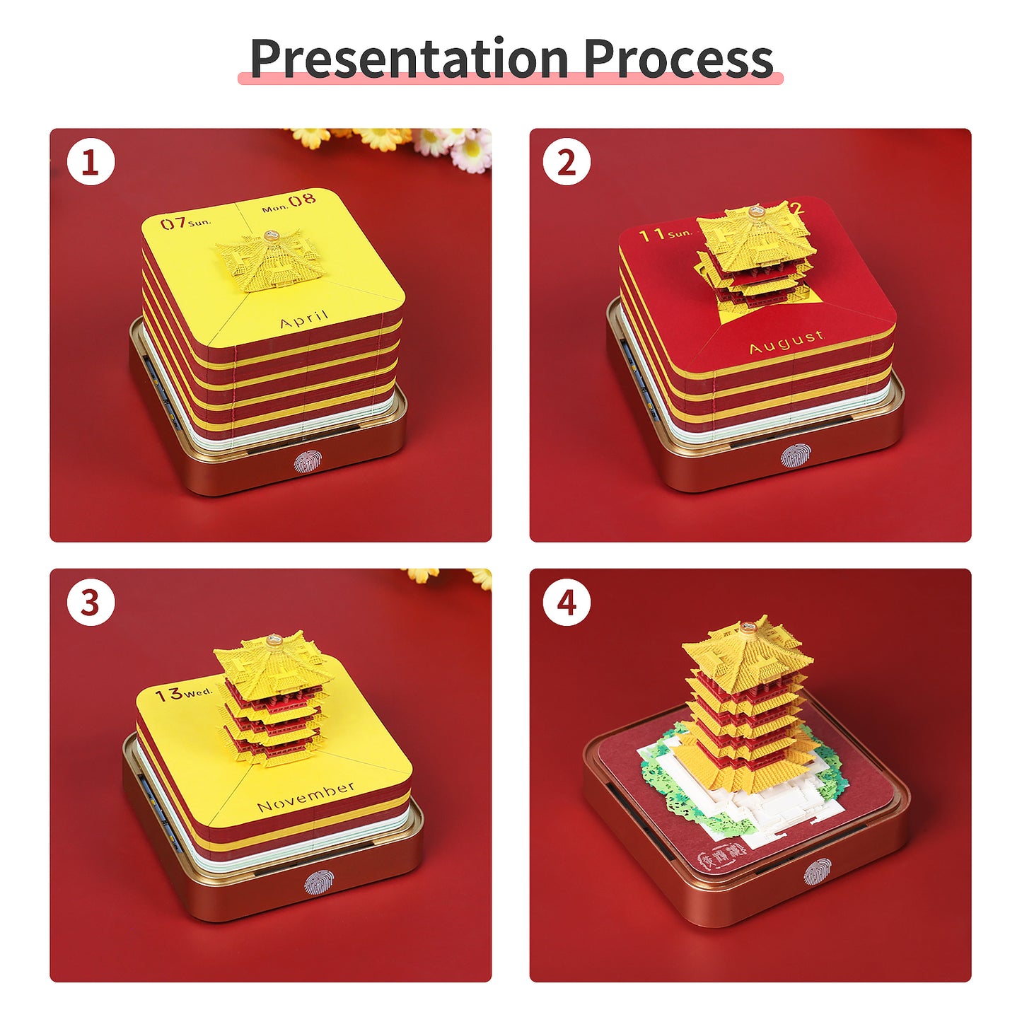 Yellow Crane Tower 3D Model Hand Torn Memo Pad With Daily Calendar 2026