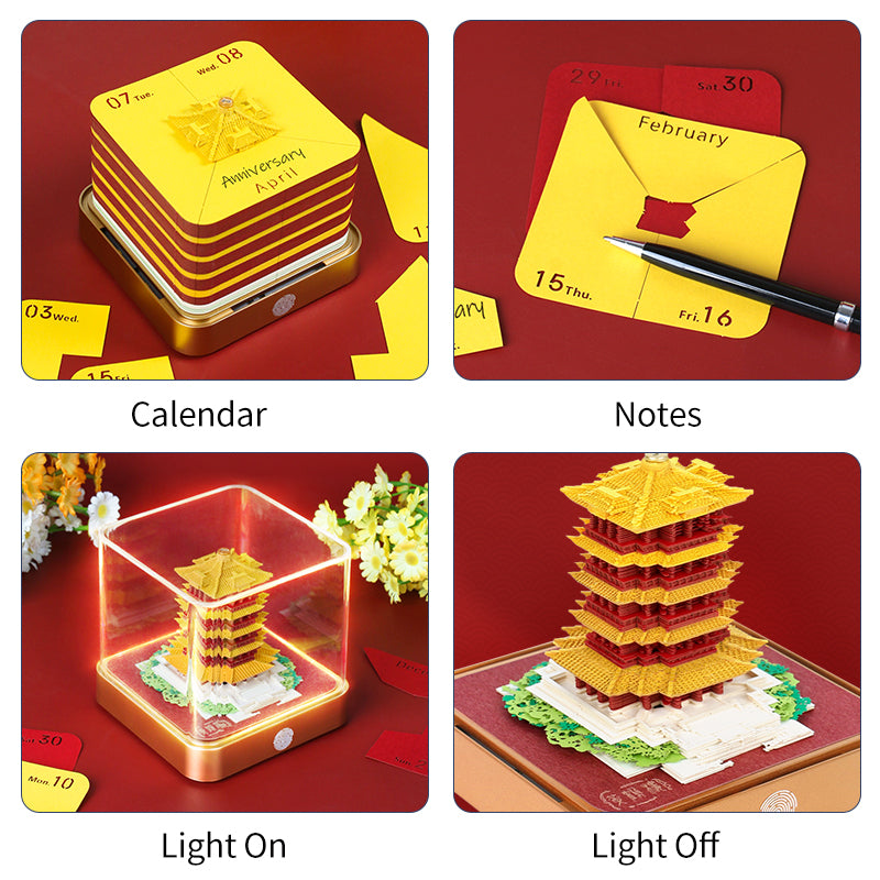 Yellow Crane Tower 3D Model Hand Torn Memo Pad With Daily Calendar 2026
