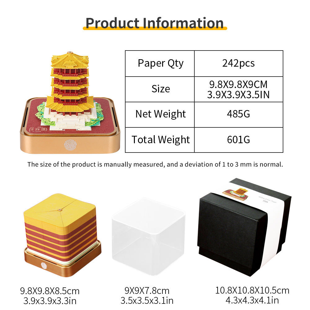 Yellow Crane Tower 3D Model Hand Torn Memo Pad With Daily Calendar 2026