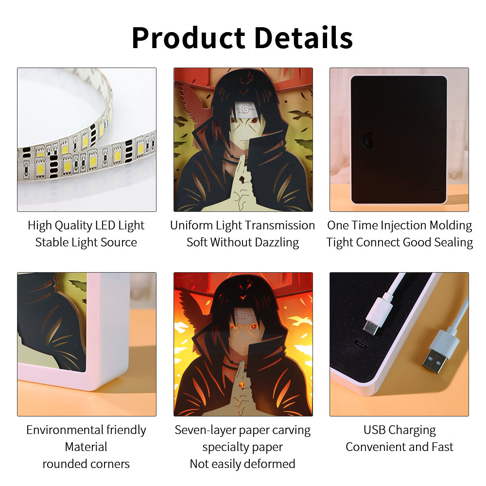 Itachi Uchiha Naruto Anime Light Box Paper Craving Lamp(White Shadow Box Frame)