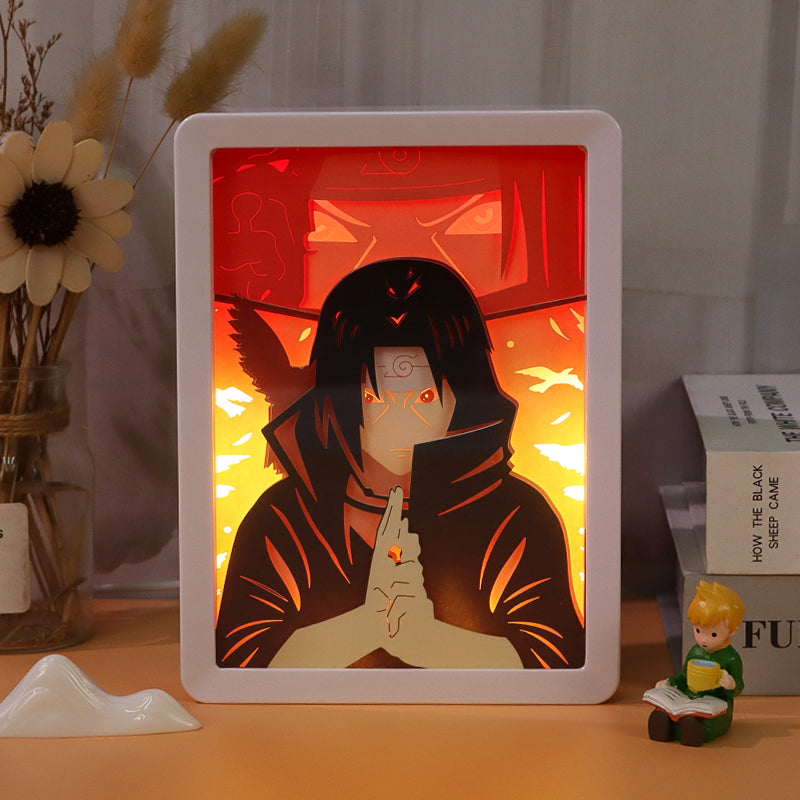 Itachi Uchiha Naruto Anime Light Box Paper Craving Lamp(White Shadow Box Frame)