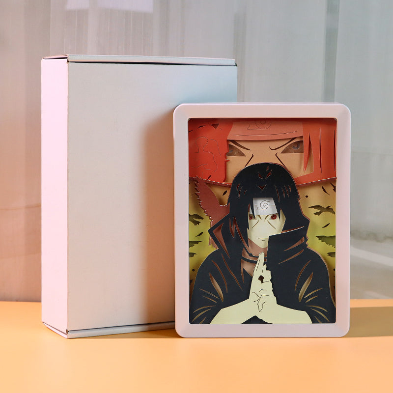 Itachi Uchiha Naruto Anime Light Box Paper Craving Lamp(White Shadow Box Frame)