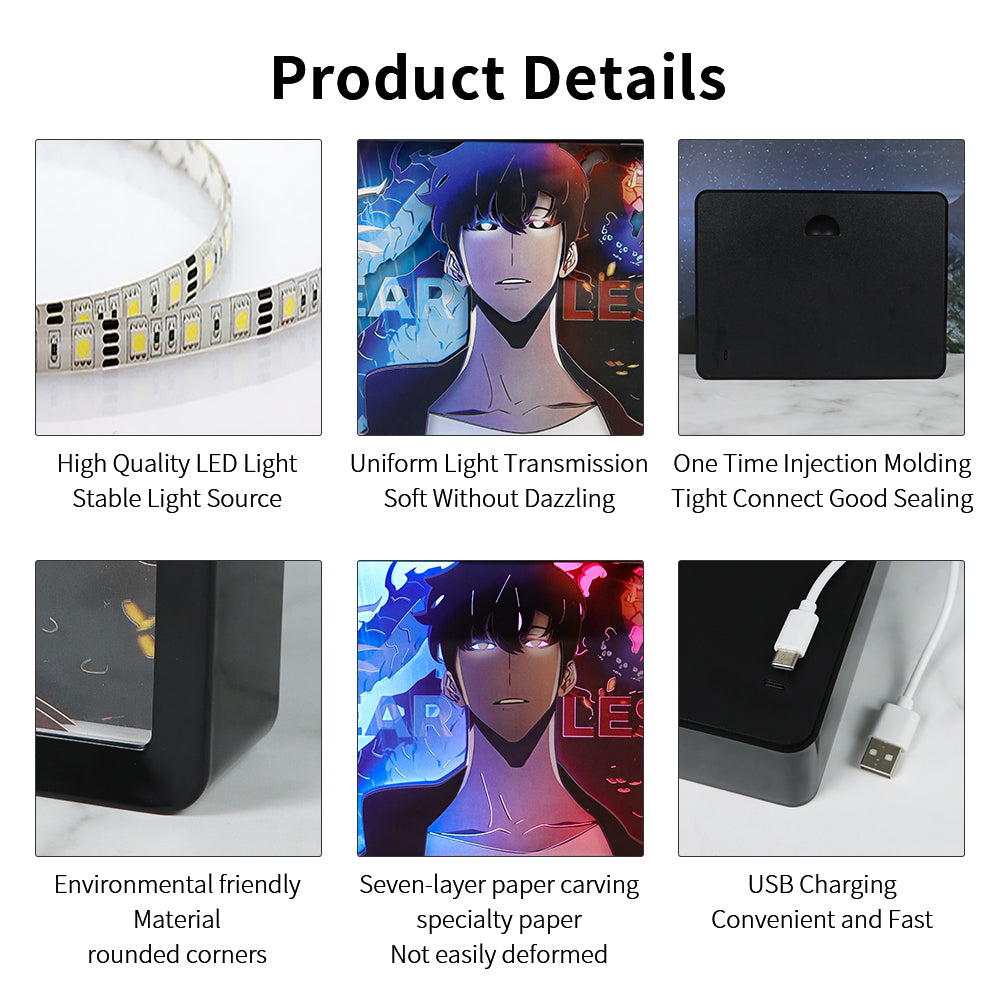 Solo Leveling Anime Light Box Paper Craving Lamp(Black Shadow Box Frame)