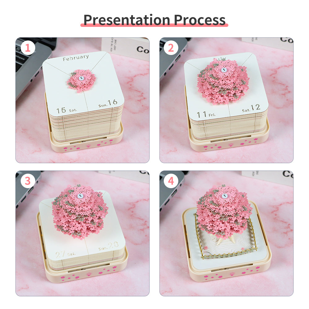 Sakura Tree 3D Model Hand Torn Memo Pad With Daily Calendar 2026