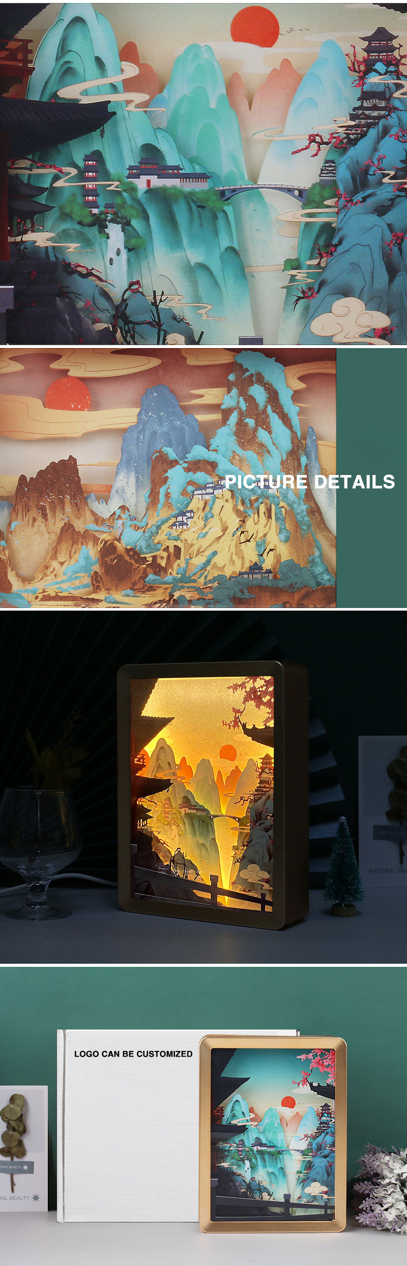 Customized landscape paper carving lamp