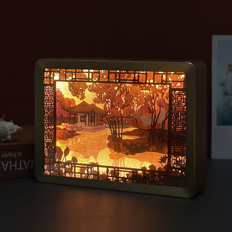Customized landscape paper carving lamp