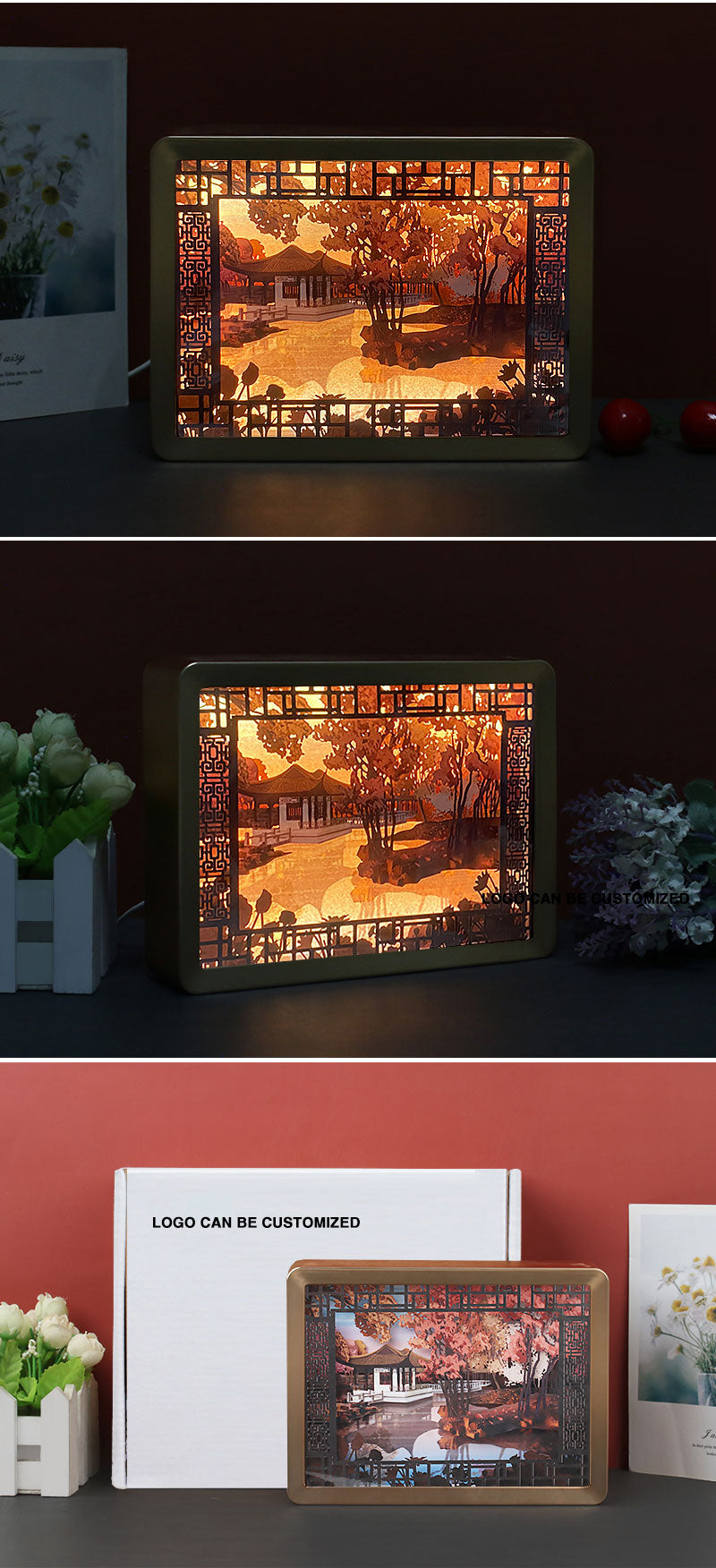Customized landscape paper carving lamp