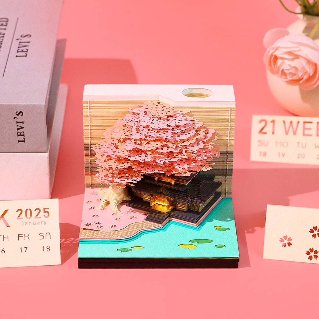 2025 Weekly Calendar Pink Treehouse 3d Memo Pad