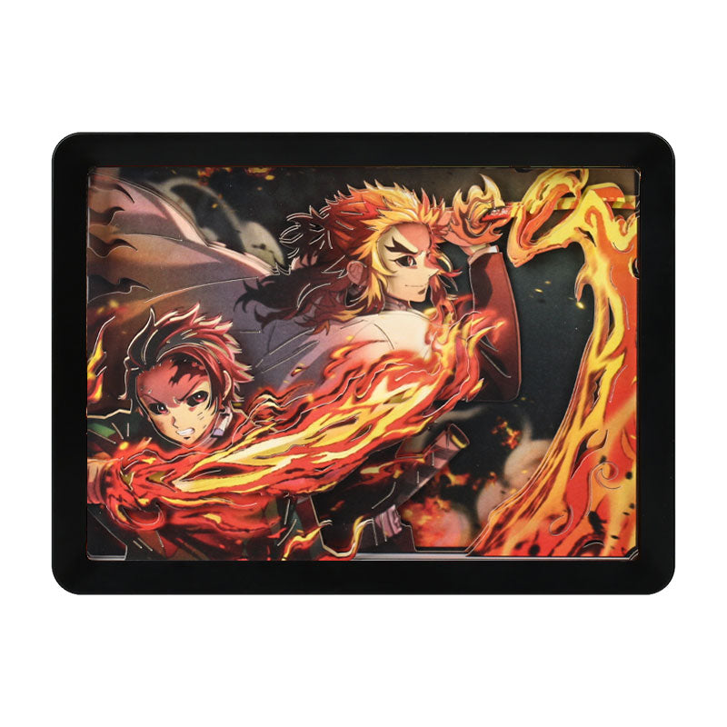 Demon Slayer on X Anime Light Box Paper Craving Lamp（Black Shadow Box Frame）