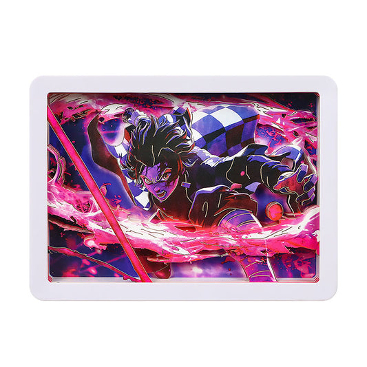 Devil-Slayer Anime Light Box Paper Craving Lamp（Black Shadow Box Frame）
