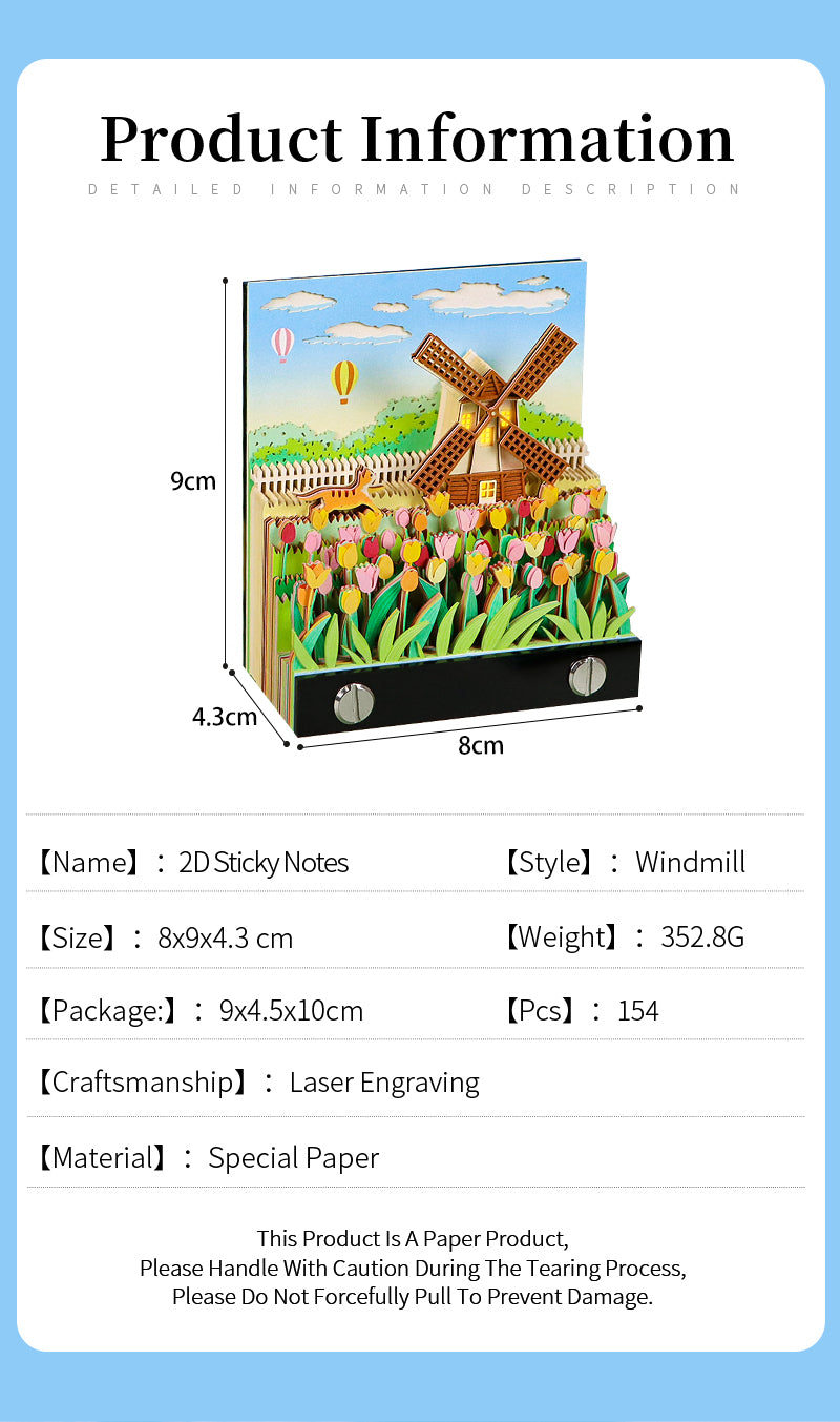 Windmill Notepads Sticky Notes Cube Kawaii Stationery Items For School Birthday Gift For Girls