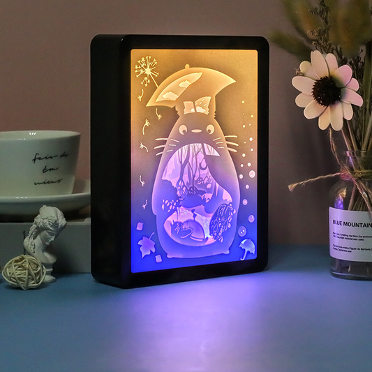 Totoro Anime Light Box Paper Craving Lamp（Black Shadow Box Frame）