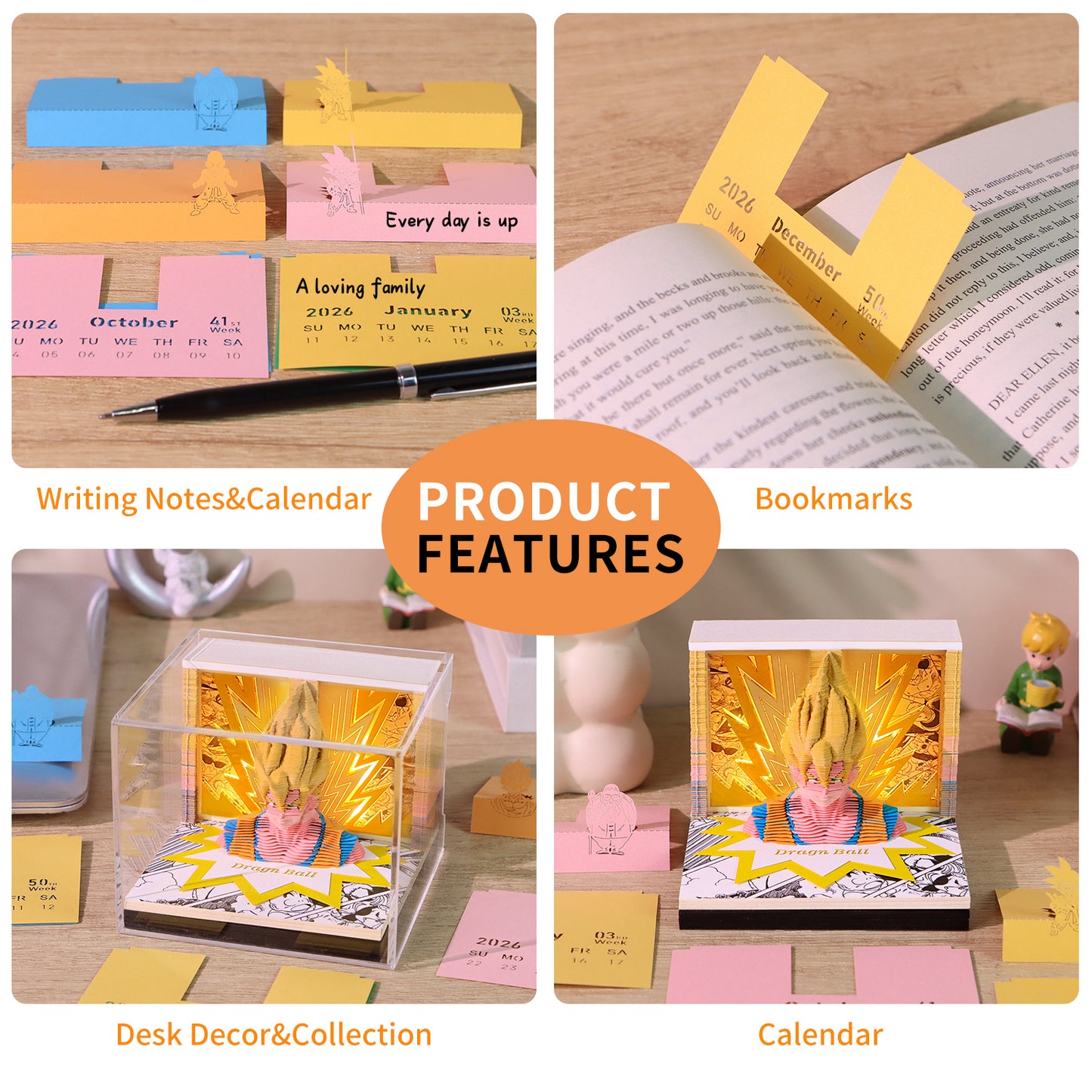 Dragon Ball Super Saiyan Son Goku 3D Model Memo Pad With Calendar and LED