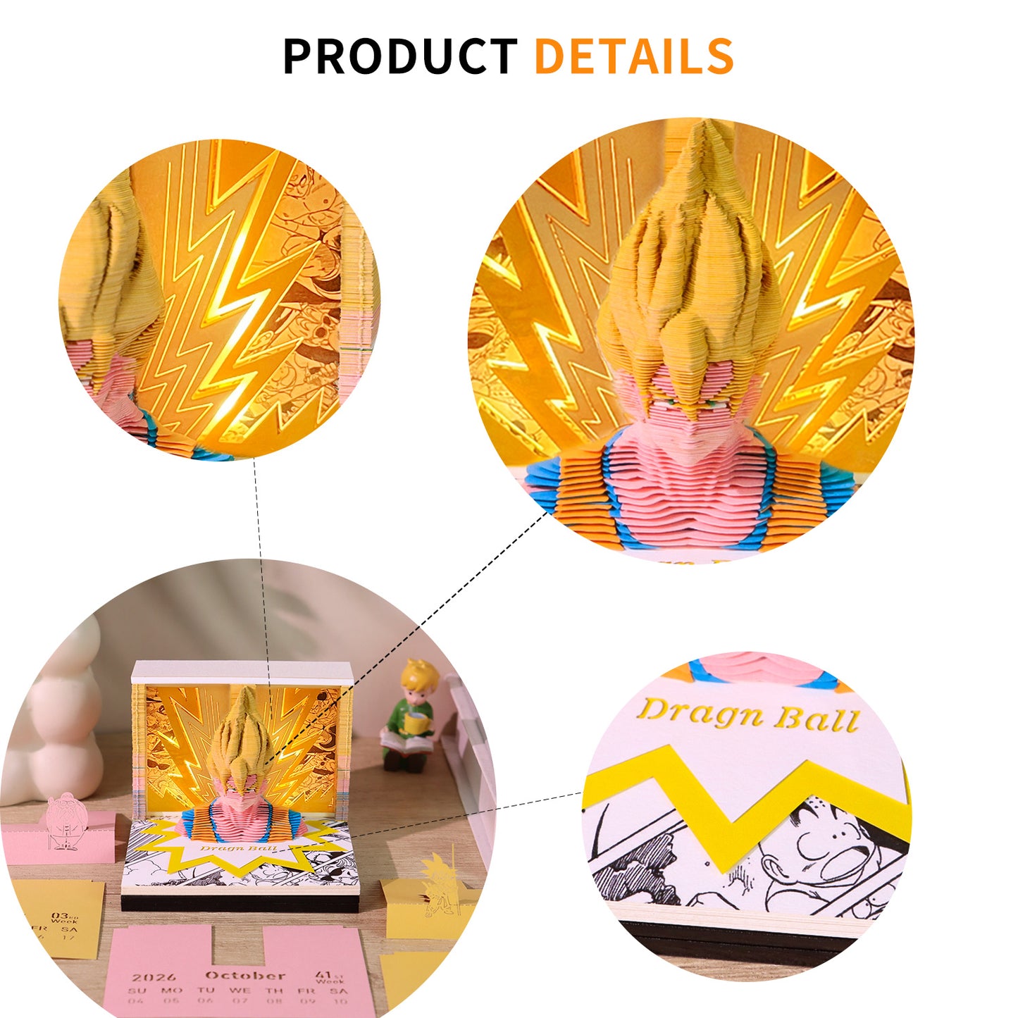 Dragon Ball Super Saiyan Son Goku 3D Model Memo Pad With Calendar and LED