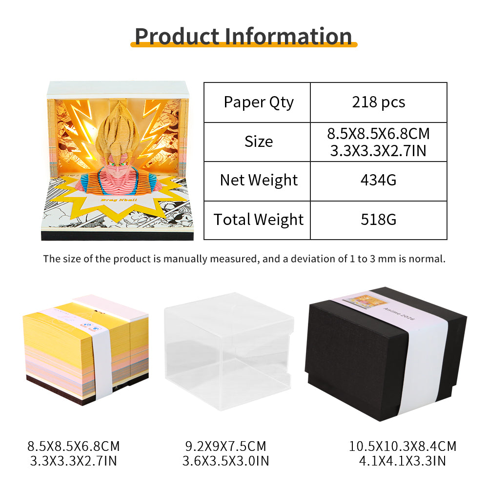 Dragon Ball Super Saiyan Son Goku 3D Model Memo Pad With Calendar and LED