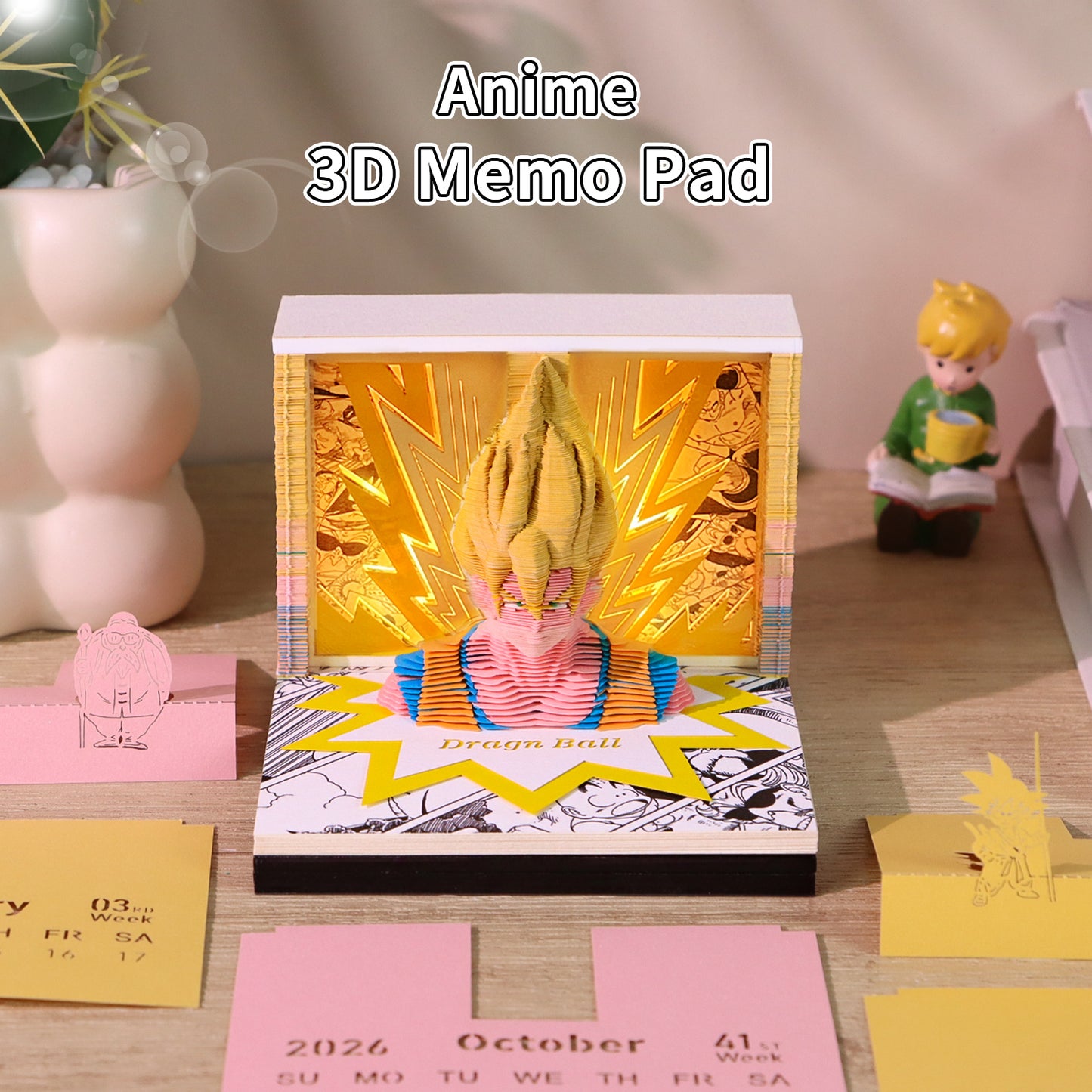 Dragon Ball Super Saiyan Son Goku 3D Model Memo Pad With Calendar and LED