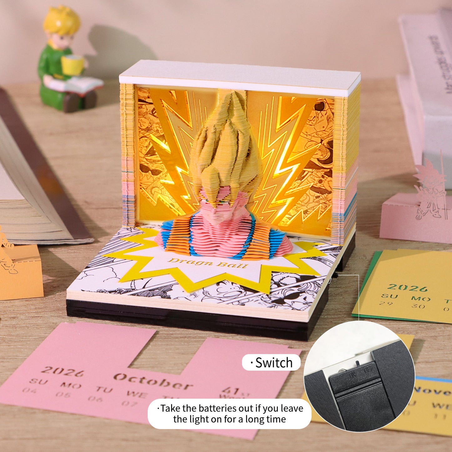 Dragon Ball Super Saiyan Son Goku 3D Model Memo Pad With Calendar and LED