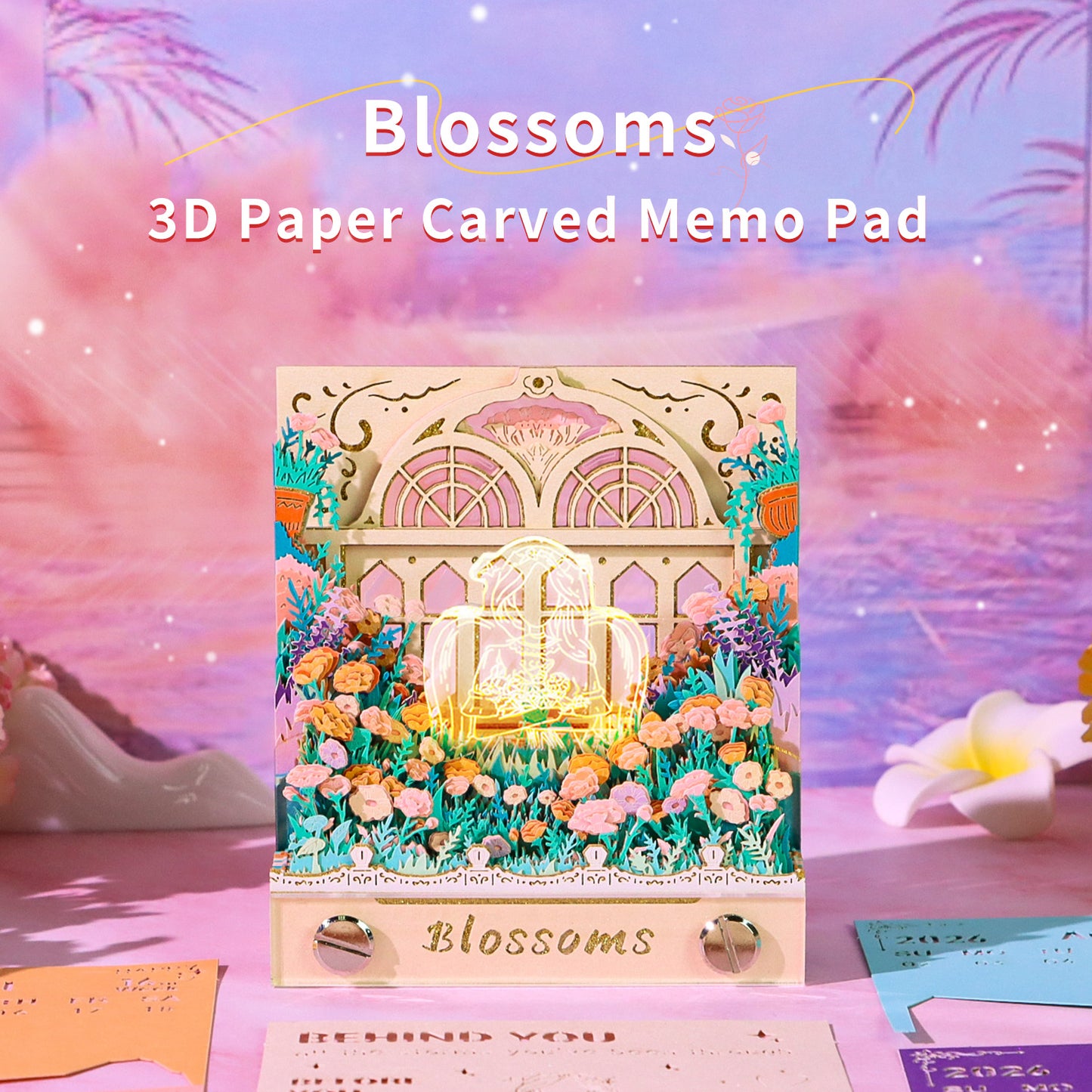 Carnation Flower Blossoms 3D Memo Pad（3D Calendar 2026）