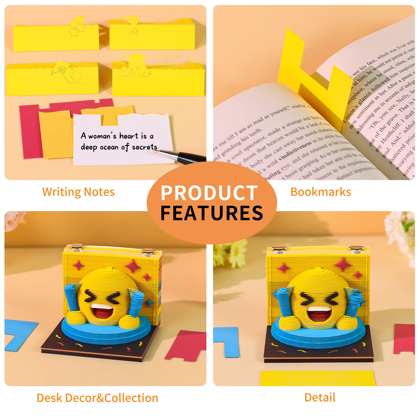 CuteBee Bear Face Icons Emoji 3D Miniature Model Hand Tear Off Memo Pad