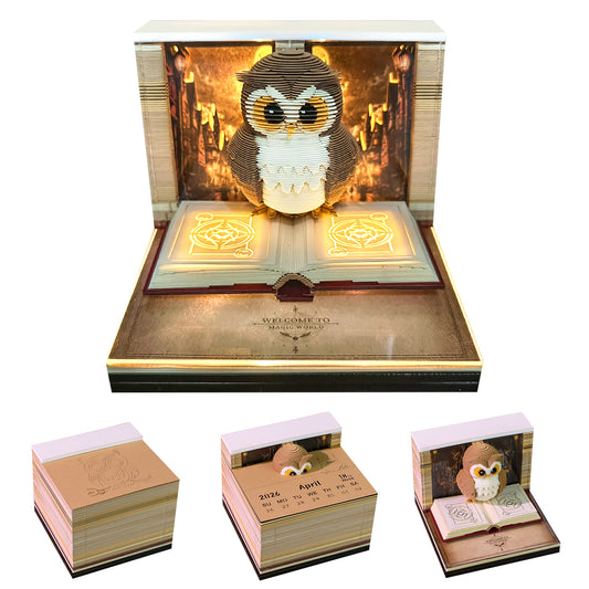 Magic OWL 3D Model Hand Torn Memo Pad With Weekly Calendar 2026