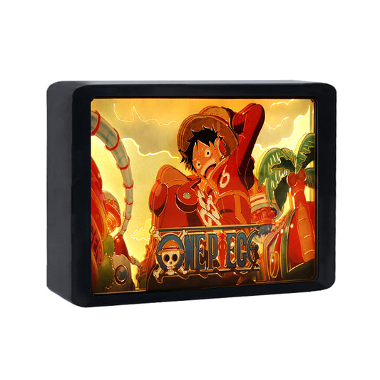 The One Piece Anime Light Box Paper Craving Lamp（Black Shadow Box Frame）