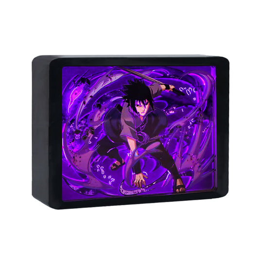 Uchiha Sasuke Naruto Anime Light Box Paper Craving Lamp（Black Shadow Box Frame）